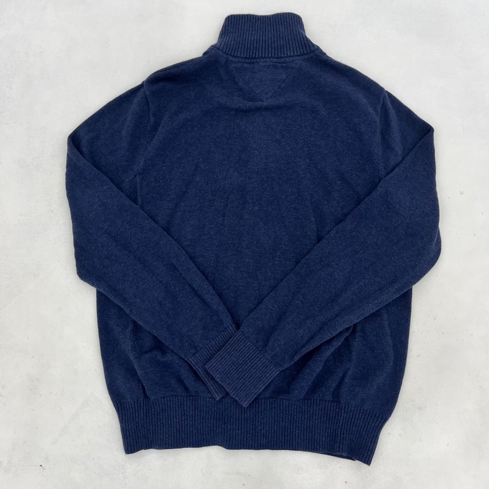 Tommy Hilfiger Mens Size M 1/4 Zip Pullover Sweater Blue Mock Neck Logo - Picture 5 of 8